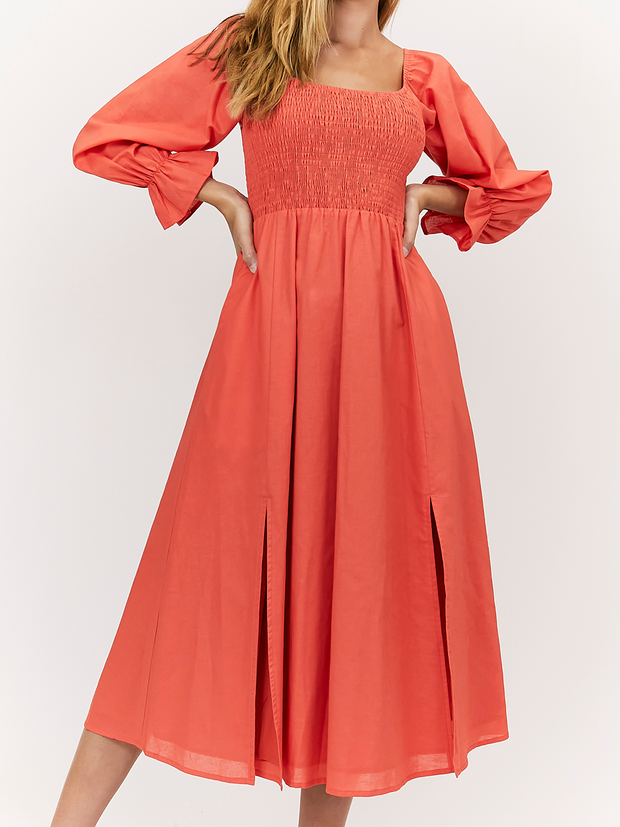 Chloe Terracotta Long Sleeve Midi Dress